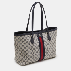 Pre Owned Gucci Blue/Beige GG Supreme Canvas and Leather Medium Ophidia Tote