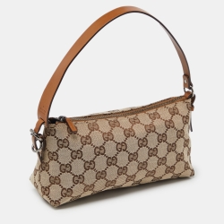 Pre Owned Gucci Beige/Brown GG Canvas and Leather Pochette 