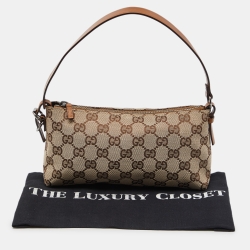 Pre Owned Gucci Beige/Brown GG Canvas and Leather Pochette 