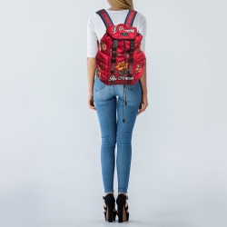 Pre Owned حقيبة ظهر غوتشي بار أمور مطرزة بإبزيم مزدوج كانفاس أحمر تيكنو