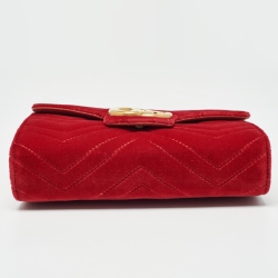 Gucci Red Matelassé Velvet GG Marmont Wallet on Chain
