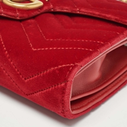 Gucci Red Matelassé Velvet GG Marmont Wallet on Chain