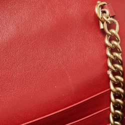 Gucci Red Matelassé Velvet GG Marmont Wallet on Chain