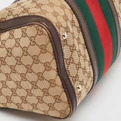 Pre Owned Gucci Brown/Beige GG Canvas and Leather Joy Web Boston Bag