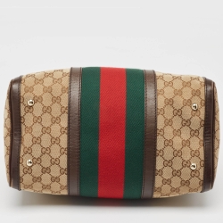 Pre Owned Gucci Brown/Beige GG Canvas and Leather Joy Web Boston Bag