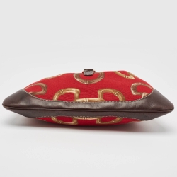 Pre Owned حقيبة غوتشي أو بوفيه كانفاس وجلد هورسبيت أحمر/بني