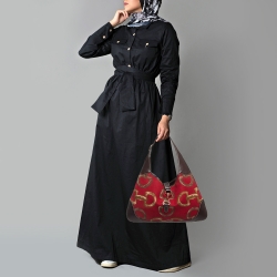 Pre Owned حقيبة غوتشي أو بوفيه كانفاس وجلد هورسبيت أحمر/بني