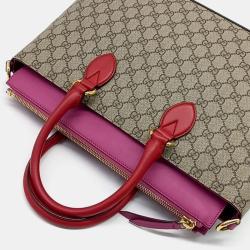 Pre Owned Gucci Beige/Dark Pink/Red GG Supreme Canvas Top Handle Bag