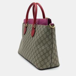 Pre Owned Gucci Beige/Dark Pink/Red GG Supreme Canvas Top Handle Bag