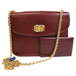 Pre Owned Gucci Bordeaux Leather Chain Crossbody Bag