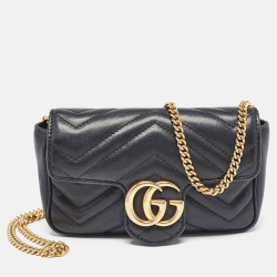 مملوكة مسبقًا Gucci Black Matelassé Leather Super Mini GG Marmont Shoulder Bag
