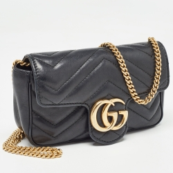 مملوكة مسبقًا Gucci Black Matelassé Leather Super Mini GG Marmont Shoulder Bag