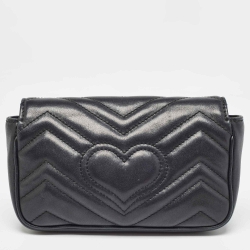مملوكة مسبقًا Gucci Black Matelassé Leather Super Mini GG Marmont Shoulder Bag