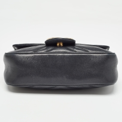 مملوكة مسبقًا Gucci Black Matelassé Leather Super Mini GG Marmont Shoulder Bag