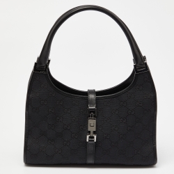 مملوكة مسبقًا Gucci Black GG Canvas and Leather Small Bardot Bag