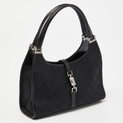 مملوكة مسبقًا Gucci Black GG Canvas and Leather Small Bardot Bag