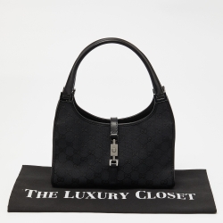 مملوكة مسبقًا Gucci Black GG Canvas and Leather Small Bardot Bag