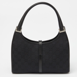 مملوكة مسبقًا Gucci Black GG Canvas and Leather Small Bardot Bag