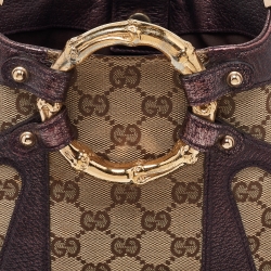 Pre Owned Gucci Beige/Metallic GG Canvas and Leather Limited Edition Tom Ford Bamboo Hobo