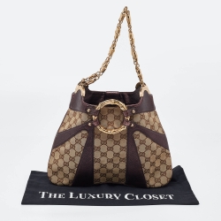 Pre Owned Gucci Beige/Metallic GG Canvas and Leather Limited Edition Tom Ford Bamboo Hobo