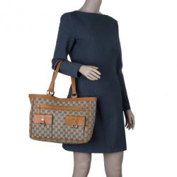 Pre Owned Gucci Brown GG Canvas Leather Trim Tote