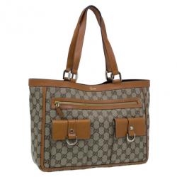 Pre Owned Gucci Brown GG Canvas Leather Trim Tote