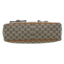 Pre Owned Gucci Brown GG Canvas Leather Trim Tote
