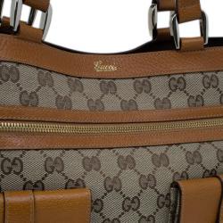 Pre Owned Gucci Brown GG Canvas Leather Trim Tote