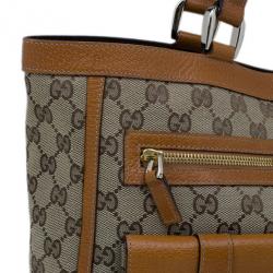 Pre Owned Gucci Brown GG Canvas Leather Trim Tote