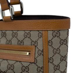 Pre Owned Gucci Brown GG Canvas Leather Trim Tote