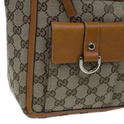 Pre Owned Gucci Brown GG Canvas Leather Trim Tote