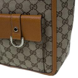 Pre Owned Gucci Brown GG Canvas Leather Trim Tote