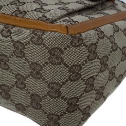 Pre Owned Gucci Brown GG Canvas Leather Trim Tote