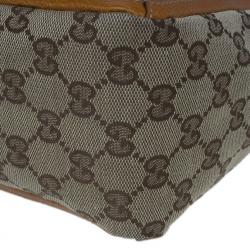 Pre Owned Gucci Brown GG Canvas Leather Trim Tote