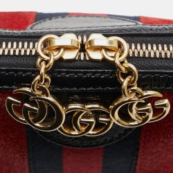 Pre Owned Gucci Red Leather, Suede Suede Small Ophidia Dome Shoulder Bag
