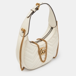 مملوكة مسبقًا Gucci Cream Matelassé Leather Mini GG Marmont Halfmoon Hobo