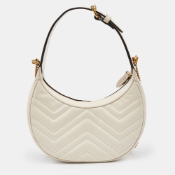 مملوكة مسبقًا Gucci Cream Matelassé Leather Mini GG Marmont Halfmoon Hobo