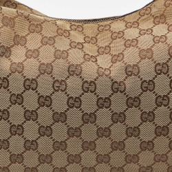 Pre Owned Gucci Beige/Brown GG Canvas and Leather Horsebit Handle Hobo