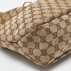 Pre Owned Gucci Beige/Brown GG Canvas and Leather Horsebit Handle Hobo