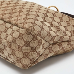 Pre Owned Gucci Beige/Brown GG Canvas and Leather Horsebit Handle Hobo