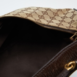 Pre Owned Gucci Beige/Brown GG Canvas and Leather Horsebit Handle Hobo