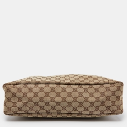 Pre Owned Gucci Beige/Brown GG Canvas and Leather Horsebit Handle Hobo