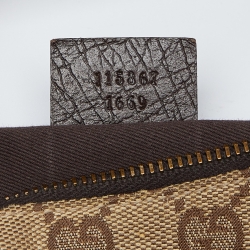 Pre Owned Gucci Beige/Brown GG Canvas and Leather Horsebit Handle Hobo