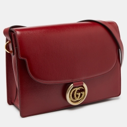 مملوكة مسبقًا Gucci Red Leather Medium Torchon GG Ring Shoulder Bag