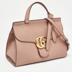 Pre Owned Gucci Old Rose Leather Medium GG Marmont Top Handle Bag