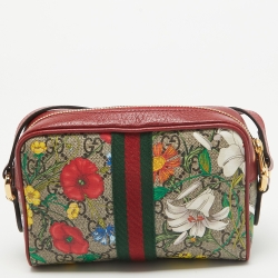 Pre Owned Gucci Multicolor Flora GG Supreme Canvas and Leather Mini Ophidia Crossbody Bag