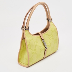 Pre Owned Gucci Natural/Neon Yellow/ Jumbo GG Canvas Jackie Tote w/ Wallet