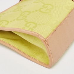Pre Owned Gucci Natural/Neon Yellow/ Jumbo GG Canvas Jackie Tote w/ Wallet