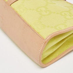 Pre Owned Gucci Natural/Neon Yellow/ Jumbo GG Canvas Jackie Tote w/ Wallet