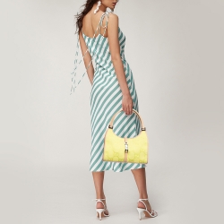 Pre Owned Gucci Natural/Neon Yellow/ Jumbo GG Canvas Jackie Tote w/ Wallet